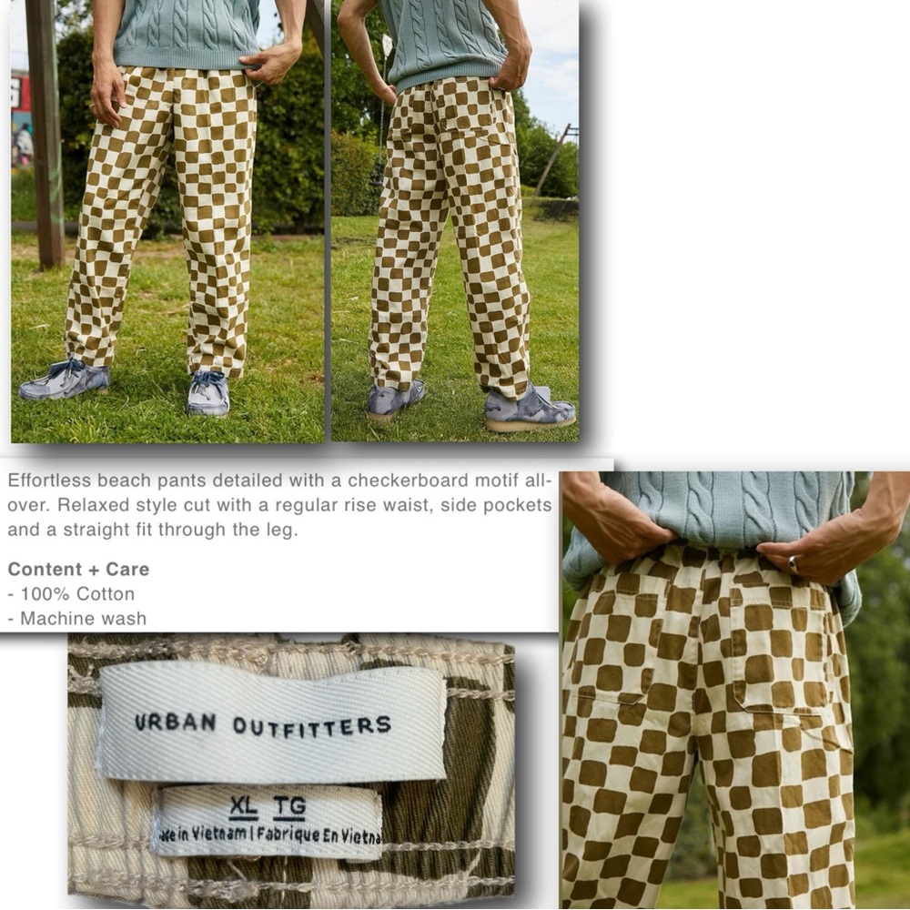 Urban Outfitters Khaki Checkerboard Beach Pants Size-Xl - Picture 7 of 10